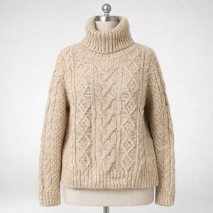 Banana Republic Turtle Neck Fisherman Heavy Sweater Cable Knit Oatmeal HYGGE